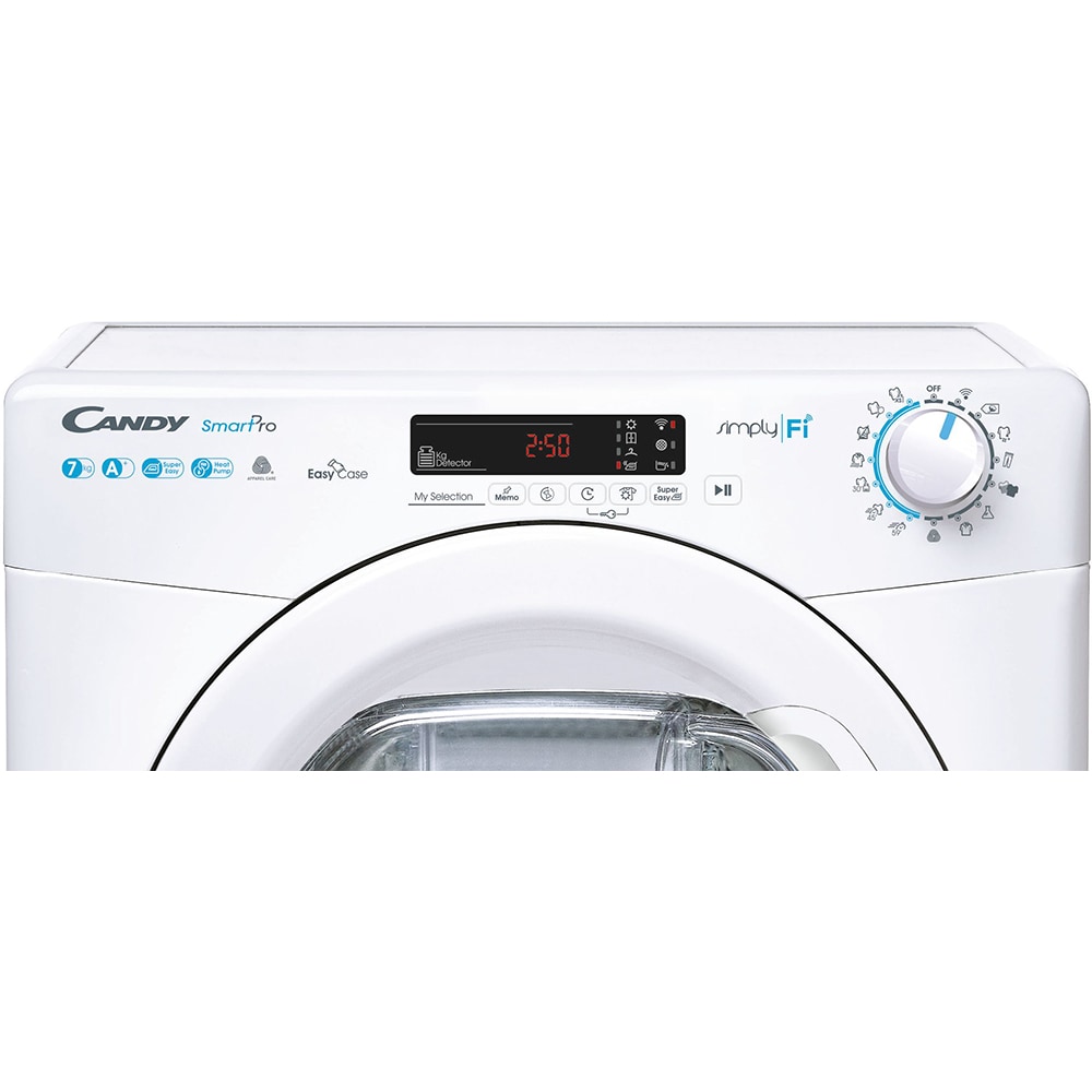 Uscator de rufe slim CANDY CSO4 H7A1DE-S, pompa de caldura, Wi-Fi, 7kg, 14 programe, Clasa A+, alb