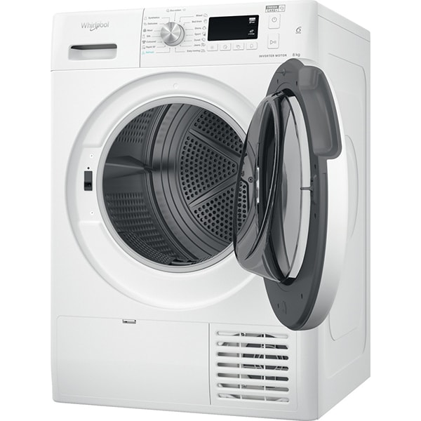 Uscator de rufe WHIRLPOOL FFT M11 82 EE, 6th Sense, Pompa de caldura, 8 kg, 15 programe, Clasa A++, alb