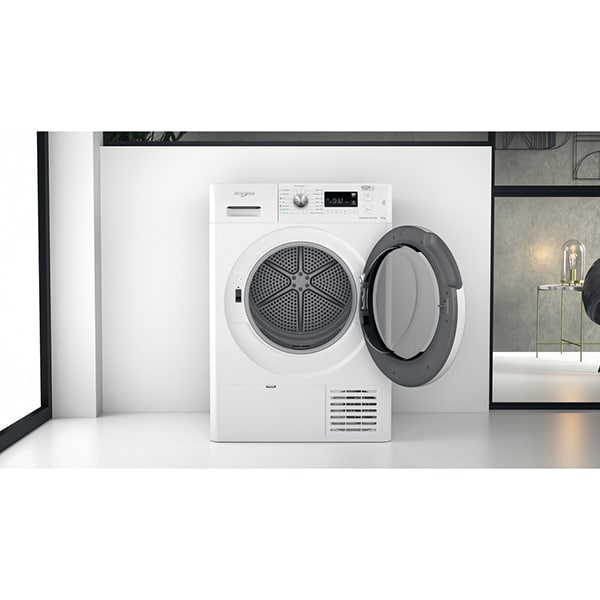 Uscator de rufe WHIRLPOOL FFT M11 82 EE, 6th Sense, Pompa de caldura, 8 kg, 15 programe, Clasa A++, alb