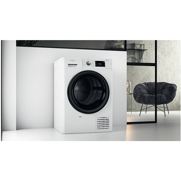 Uscator de rufe WHIRLPOOL FFT M22 9X2B EE, 6th Sense, Condensare si pompa de caldura, 9 kg, 15 programe, Clasa A++, alb