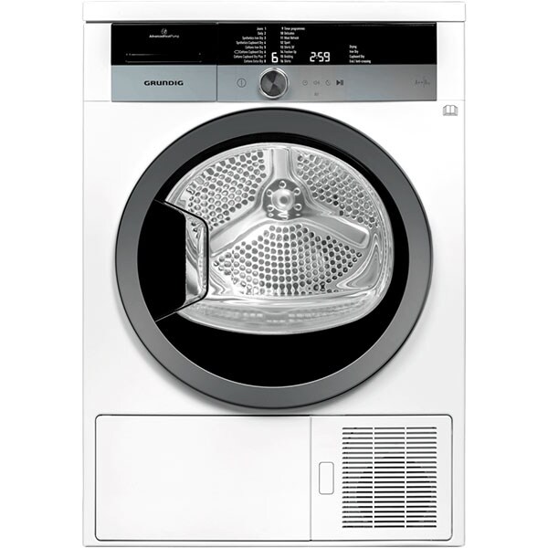 Uscator de rufe GRUNDIG GTN38250MGC, Touch Dry, Pompa de caldura, 8kg, 16 programe, Clasa A++, alb