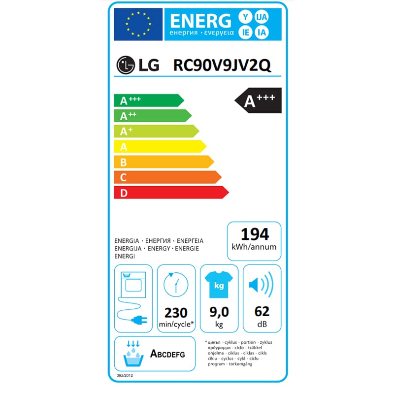 Uscator de rufe LG RC90V9JV2Q, ThinQ, condensare si pompa de caldura, 9Kg, 14 Programe, Clasa A+++, negru