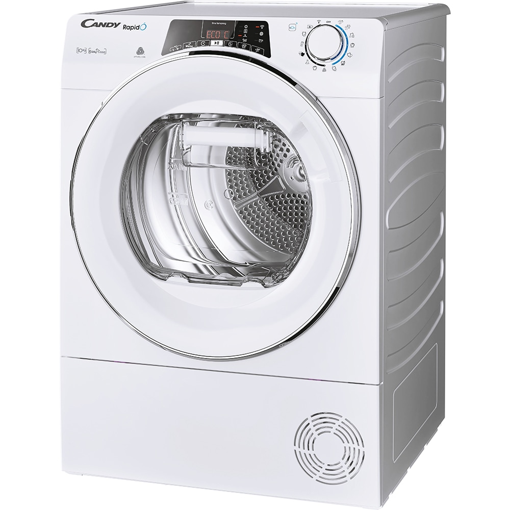 Uscator de rufe CANDY Rapido ROE H10A2TCEX-S, Pompa de caldura, 10 kg, 14 programe, Clasa E, Wi-Fi, alb