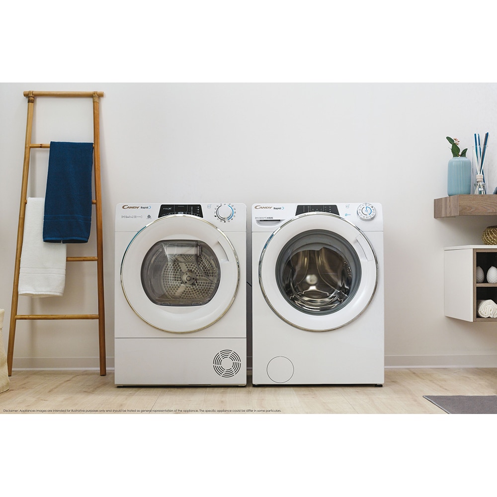 Uscator de rufe CANDY Rapido ROE H10A2TCEX-S, Pompa de caldura, 10 kg, 14 programe, Clasa E, Wi-Fi, alb