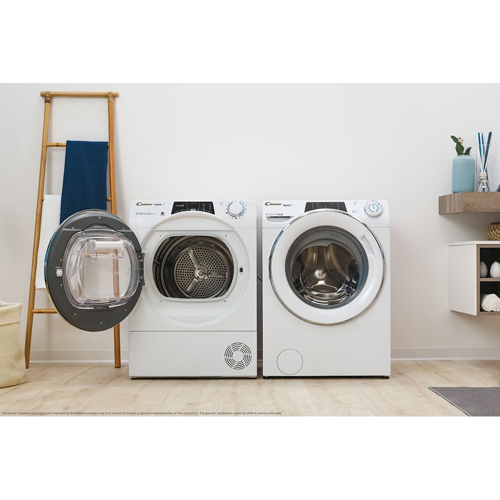 Uscator de rufe CANDY Rapido ROE H10A2TCEX-S, Pompa de caldura, 10 kg, 14 programe, Clasa E, Wi-Fi, alb