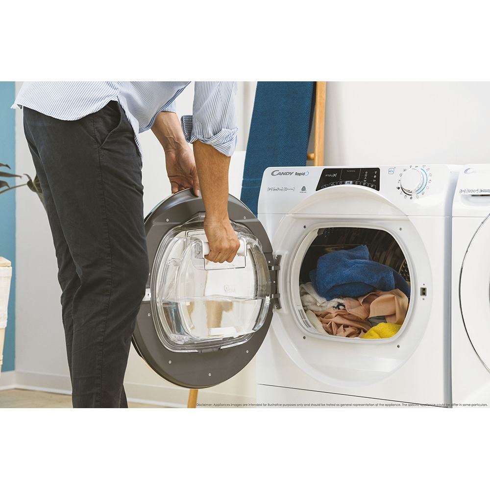 Uscator de rufe CANDY Rapido ROE H10A2TCEX-S, Pompa de caldura, 10 kg, 14 programe, Clasa E, Wi-Fi, alb