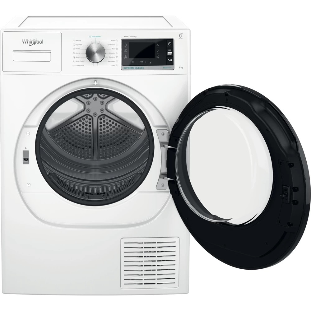 Uscator de rufe WHIRLPOOL W7 D94WB EE, 6th Sense, Pompa de caldura, 9 kg, 15 programe, Clasa A+++, alb