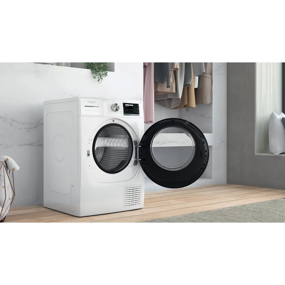Uscator de rufe WHIRLPOOL W7 D94WB EE, 6th Sense, Pompa de caldura, 9 kg, 15 programe, Clasa A+++, alb