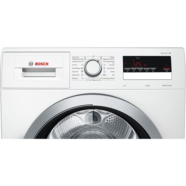 Uscator de rufe BOSCH WTR85V11BY, Condensare si pompa de caldura, 8kg, 15 programe, Clasa A++, alb