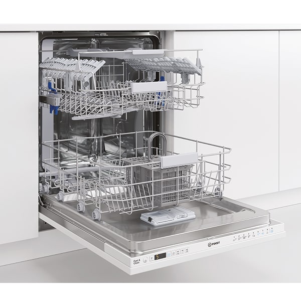 Masina de spalat vase incorporabila INDESIT DIO 3C24 AC E, Push&Go, 14 seturi, 9 programe, 60 cm, Clasa E, panou comanda alb