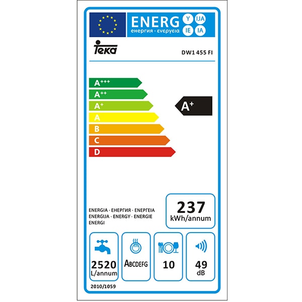 Masina de spalat vase semi-incorporabila TEKA DW 455 S, 10 seturi, 6 programe, 45cm, Clasa A++, inox