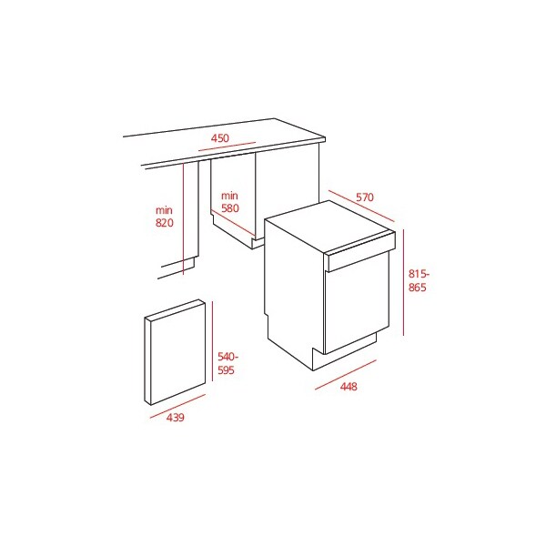 Masina de spalat vase semi-incorporabila TEKA DW 455 S, 10 seturi, 6 programe, 45cm, Clasa A++, inox