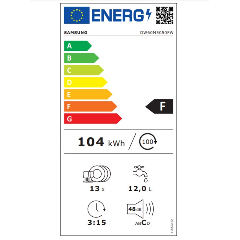 Masina de spalat vase independenta SAMSUNG DW60M5050FW, 13 seturi, 5 programe, 60 cm, Clasa F, alb