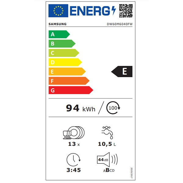 Masina de spalat vase independenta SAMSUNG DW60M6040FW, 13 seturi, 6 programe, 60 cm, Clasa E, alb