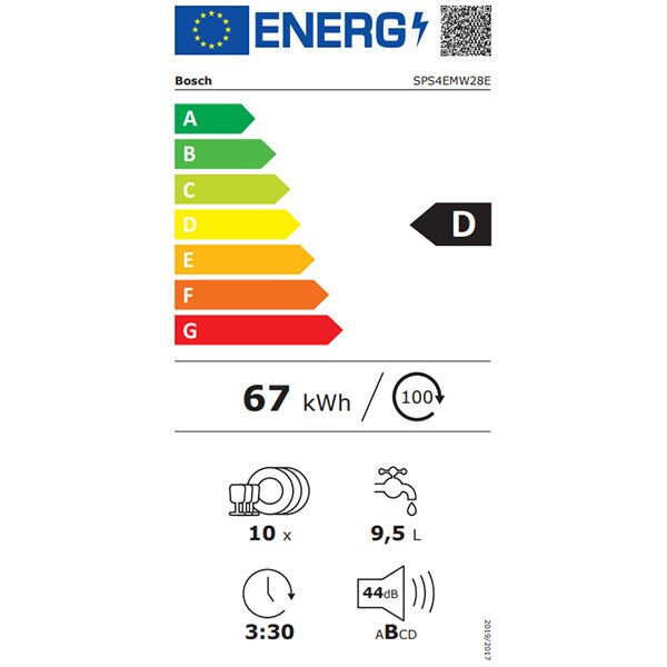 Masina de spalat vase independenta BOSCH SPS4EMW28E, 10 seturi, 6 programe, 45 cm, Clasa D, alb