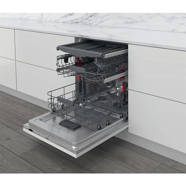 Masina de spalat vase incorporabila WHIRLPOOL WIC 3C33 PFE, 14 seturi, 8 programe, 60 cm, Clasa D, panou comanda argintiu