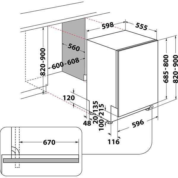 Masina de spalat vase incorporabila WHIRLPOOL WIF 5O41 PLEGTS, 14 seturi, 11 programe, 60 cm, Clasa C, panou comanda negru