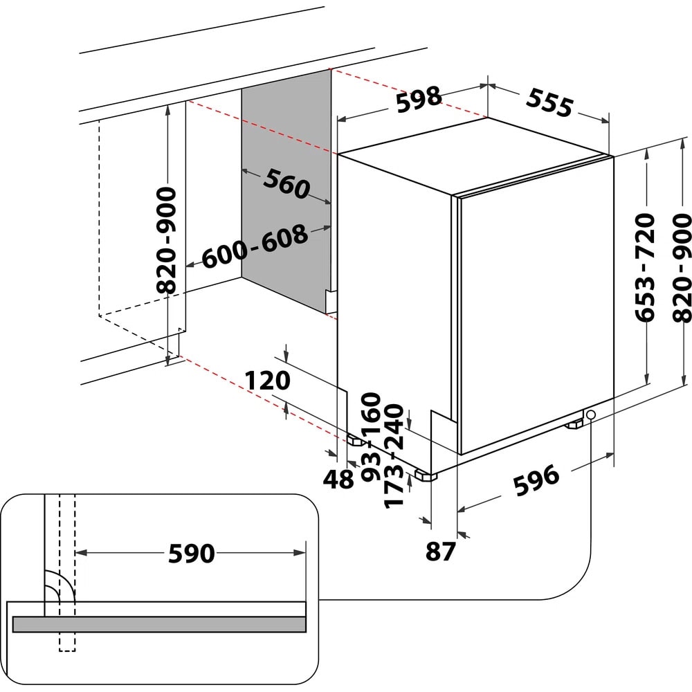 Masina de spalat vase incorporabila WHIRLPOOL WIO 3O540 PELG, 14 seturi, 10 programe, 60 cm, Clasa B, panou comanda inox