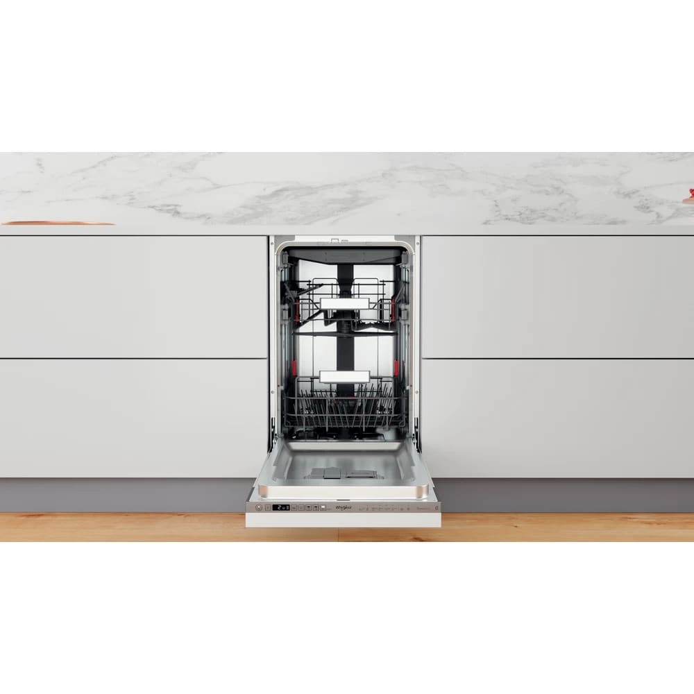 Masina de spalat vase incorporabila WHIRLPOOL WSIO 3O34 PFE X, 10 seturi, 8 programe, 45 cm, Clasa D, panou comanda gri