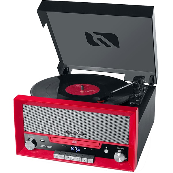 Microsistem cu Pick-up MUSE MT-110 RD, bluetooth, USB, radio, rosu