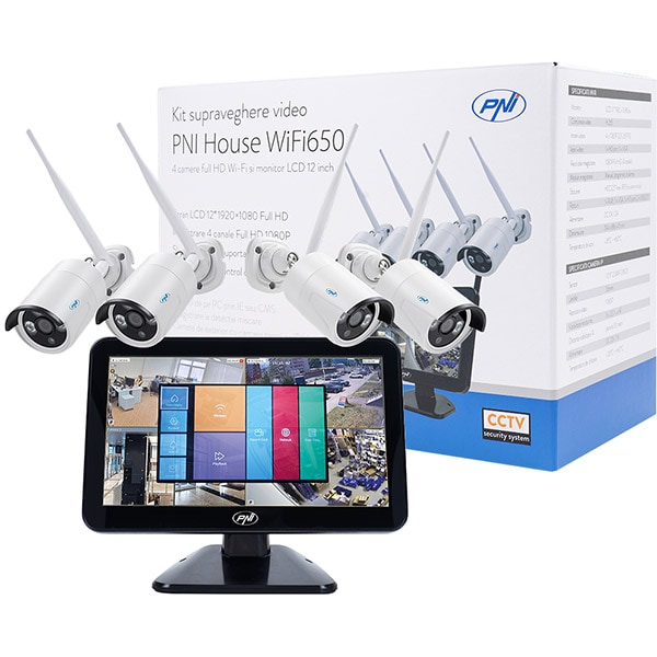 Kit supraveghere video PNI HSWIFI650, 4 camere Full HD, 4 canale, negru