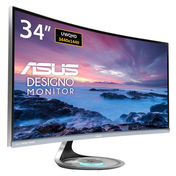 Monitor curbat LED VA ASUS Designo Curve MX34VQ, 34", UWQHD, 100Hz, Incarcator Wireless Qi, gri inchis