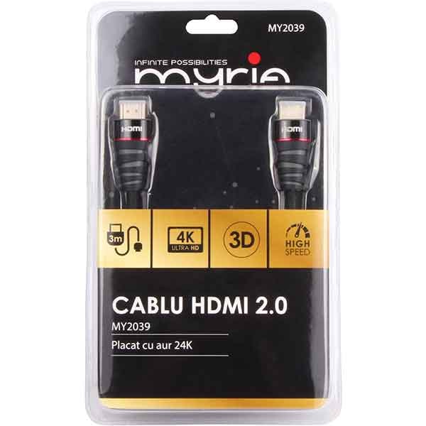 Cablu HDMI 2.0 MYRIA MY2039, 3m, negru