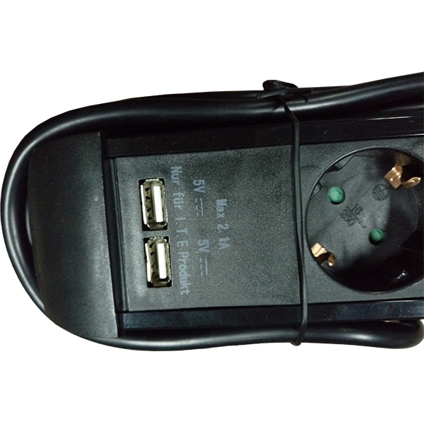 Prelungitor MYRIA MY2326, 3 prize Schuko cu protectie, 3m, 2x USB, negru