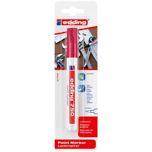 Marker permanent cu vopsea EDDING 750, corp metalic, 2-4 mm, rosu