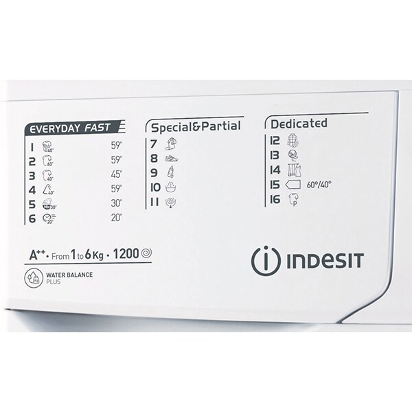 Masina de spalat rufe frontala INDESIT EWSD 61252 W EU, 6kg, 1200rpm, Clasa A++, alb