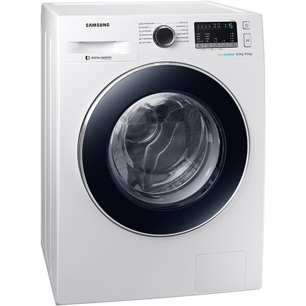 Masina de spalat rufe frontala cu uscator SAMSUNG WD80M4A43JW/LE, Eco Bubble, 8/4.5kg, 1400rpm, Clasa A, alb