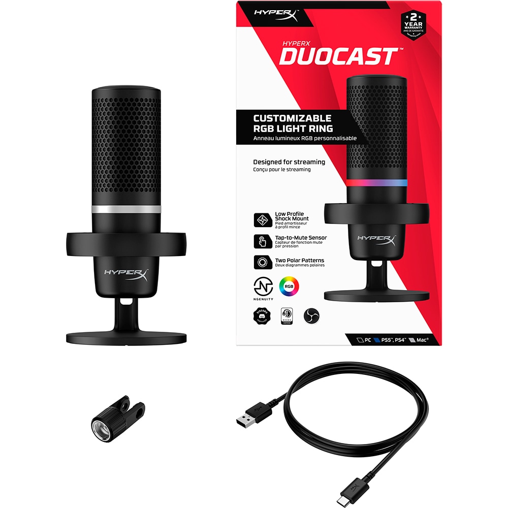 Microfon Gaming HyperX DuoCast, RGB, USB-C, negru