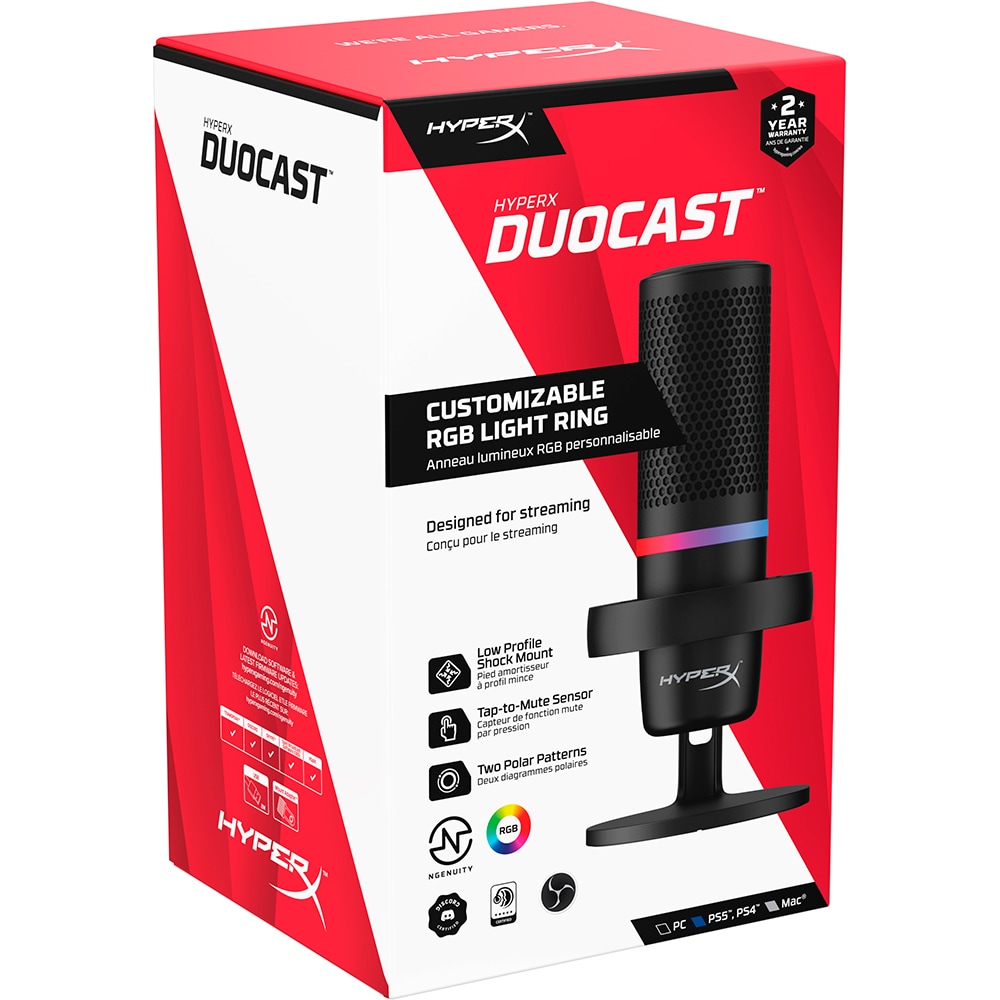 Microfon Gaming HyperX DuoCast, RGB, USB-C, negru