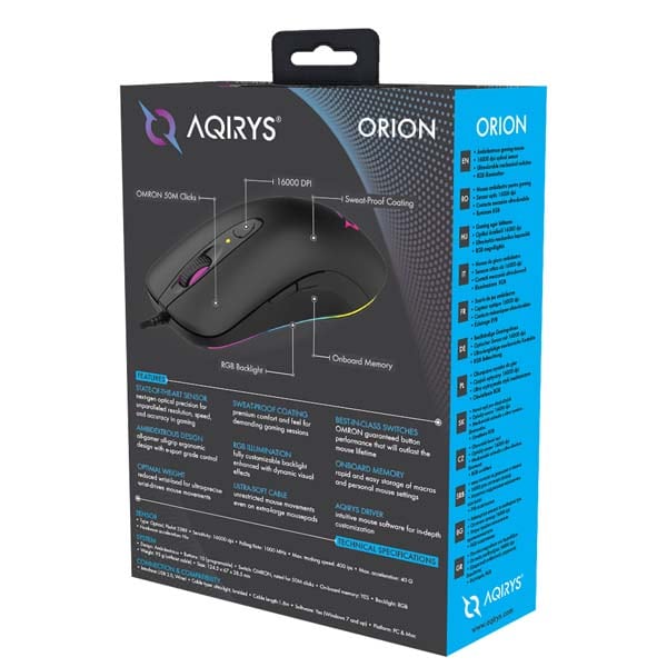 Mouse Gaming AQIRYS Orion, 16000 dpi, negru