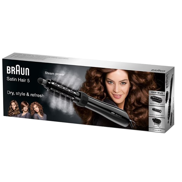Perie cu aer cald BRAUN AS530, 1000W, 3 viteze, 3 trepte temperature, Steam Power, negru