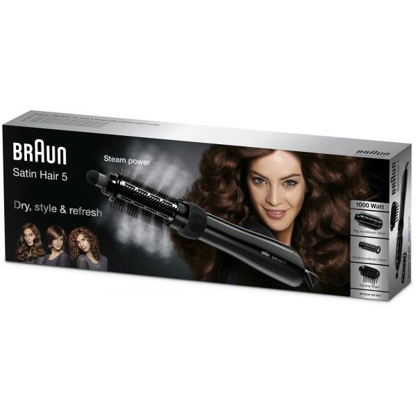 Perie cu aer cald BRAUN AS530, 1000W, 3 viteze, 3 trepte temperature, Steam Power, negru