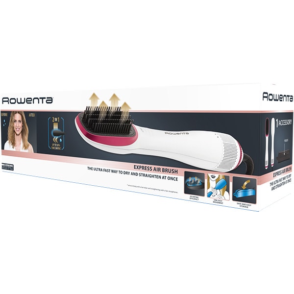 Perie cu aer cald ROWENTA Express Air Brush CF6220F0, 1000W, 3 trepte de temperatura, Tehnologia Thermo Control, alb