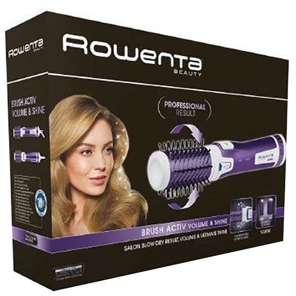 Perie rotativa ROWENTA Brush Activ Volume & Shine CF9530F0, 1000W, 2 viteze, 2 trepte temperatura, Dubla directie de rotire, alb-mov