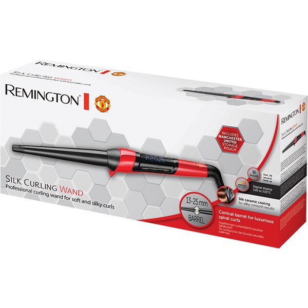 Ondulator REMINGTON Pearl Manchester United Edition CI9755, 220 grade, invelis ceramic, negru-rosu