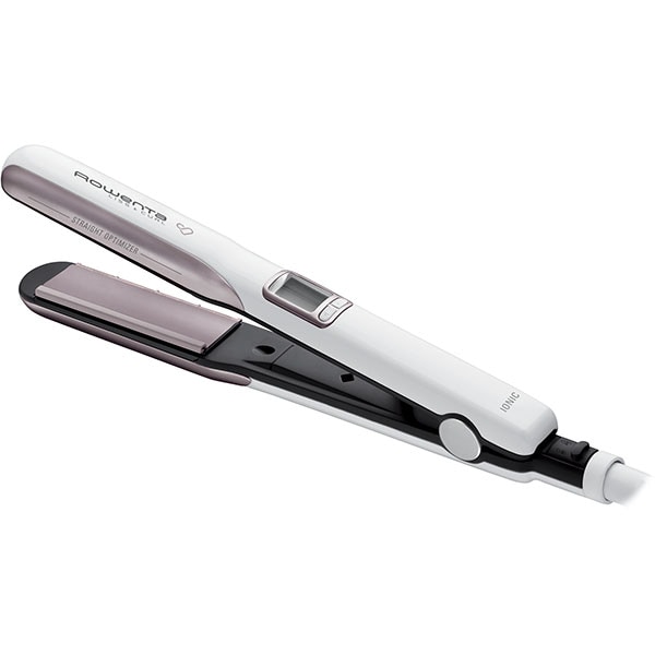 Placa de indreptat parul ROWENTA Premium Care Liss & Curl SF7660F0, 200 grade, LCD, invelis keratina, alb-roz