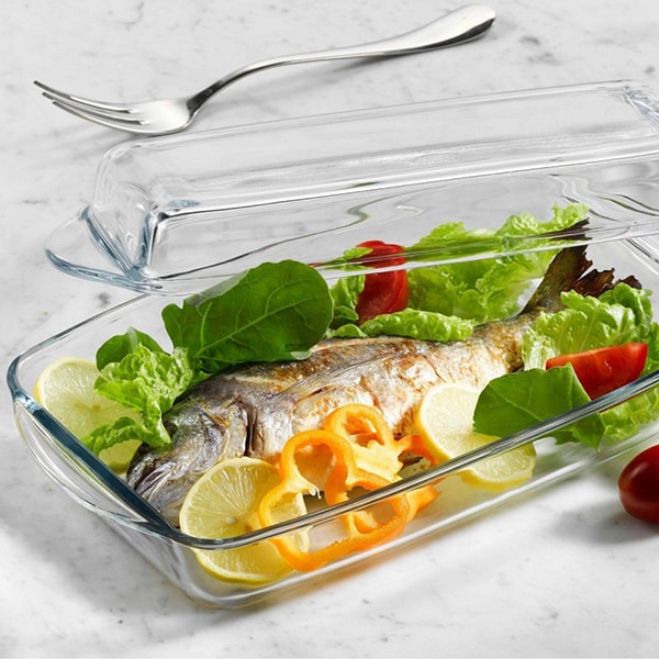 Vas termorezistent cu capac PASABAHCE Borcam 1017141, 33.9x19cm, sticla, transparent