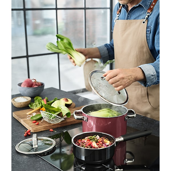 Oala WMF Fusiontec Rose Quartz, 3.7l, 20cm, otel, visiniu