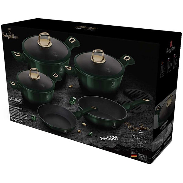 Set vase BERLINGER HAUS Emerald BH/6065, 10 piese, 1-6.1l, 20-28cm, aluminiu, verde