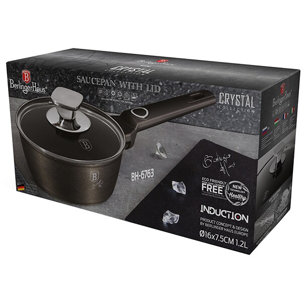 Cratita BERLINGER HAUS Crystal BH/6763, 1.2l, 16cm, aluminiu, negru