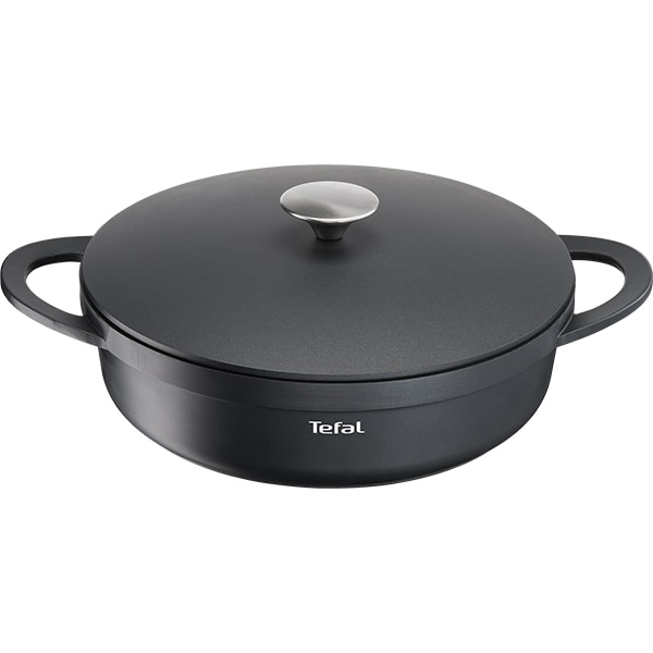 Oala ovala cu capac TEFAL Trattoria E2187274, 4.3l, 28cm, aluminiu, negru