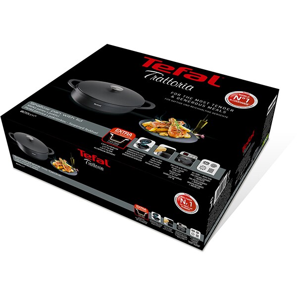 Oala ovala cu capac TEFAL Trattoria E2187274, 4.3l, 28cm, aluminiu, negru