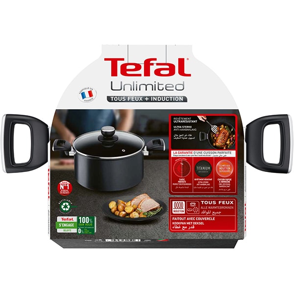 Cratita cu capac TEFAL Unlimited G2554672, 5.2l, 24cm, aluminiu, negru
