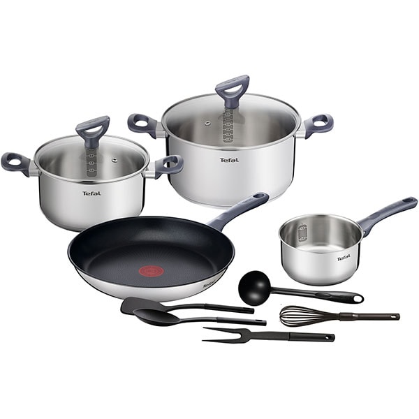Set vase TEFAL Daily Cook G713SB45, 11 piese, 16- 28cm, otel, argintiu