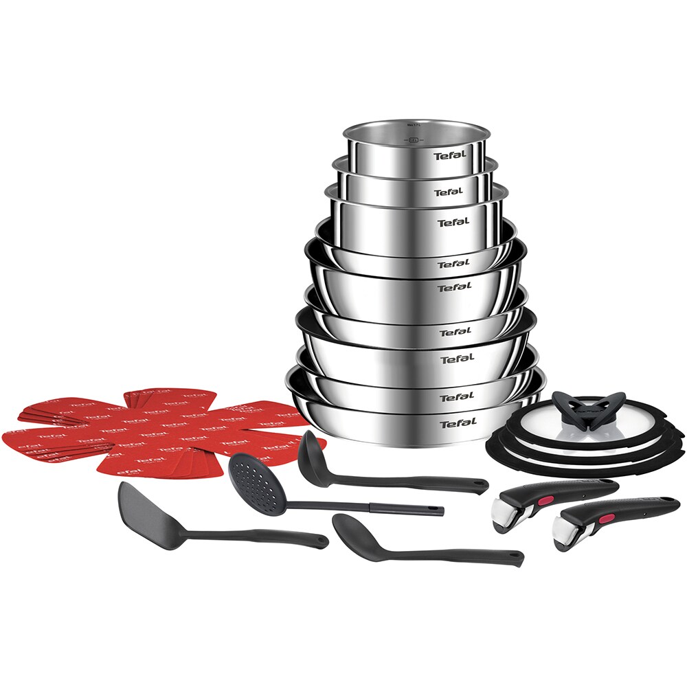 Set vase TEFAL Ingenio Emotion L897SM74, 22 piese, 1-5l, 22-26cm, inox, argintiu