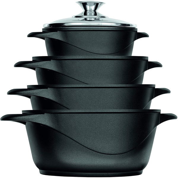 Set de oale SMILE Ilag Basic MGK-12, 8 piese, 1.2-6l, 16-28cm, aluminiu, negru